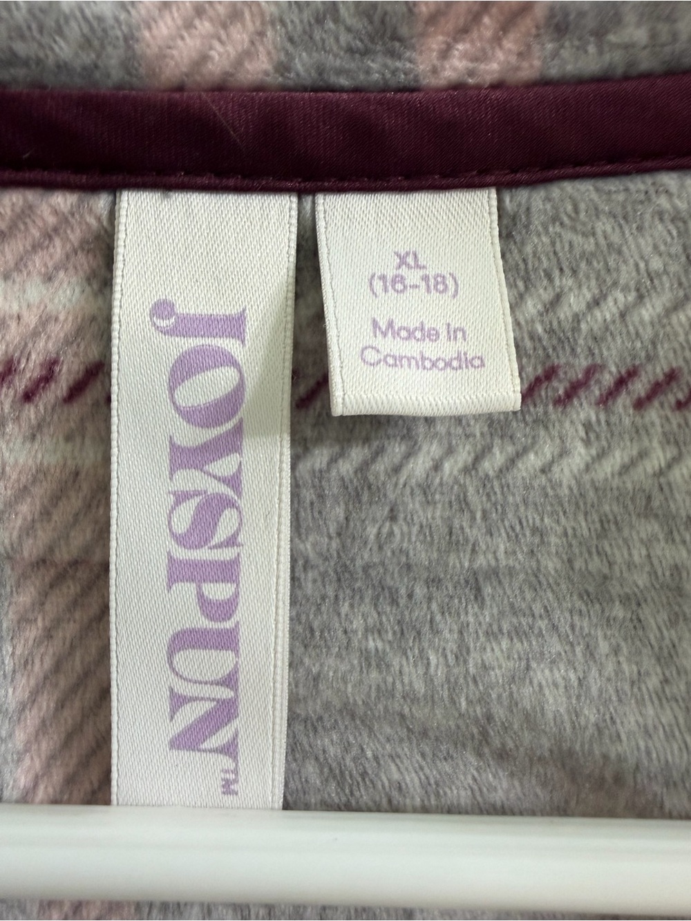 Joyspun Women’s Stretch Velour Plaid Fleece Pajama Set Pink & Gray XL - Picture 2 of 10
